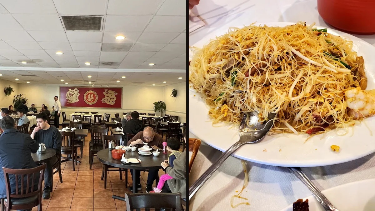 Chinese seafood dishes arranged for table service.